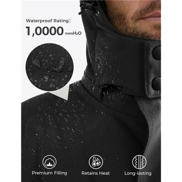 Mens Winter Coat Hooded Puffer Jacket Waterproof Warm Thicken Cotton Outerwear - Picture 5 of 7